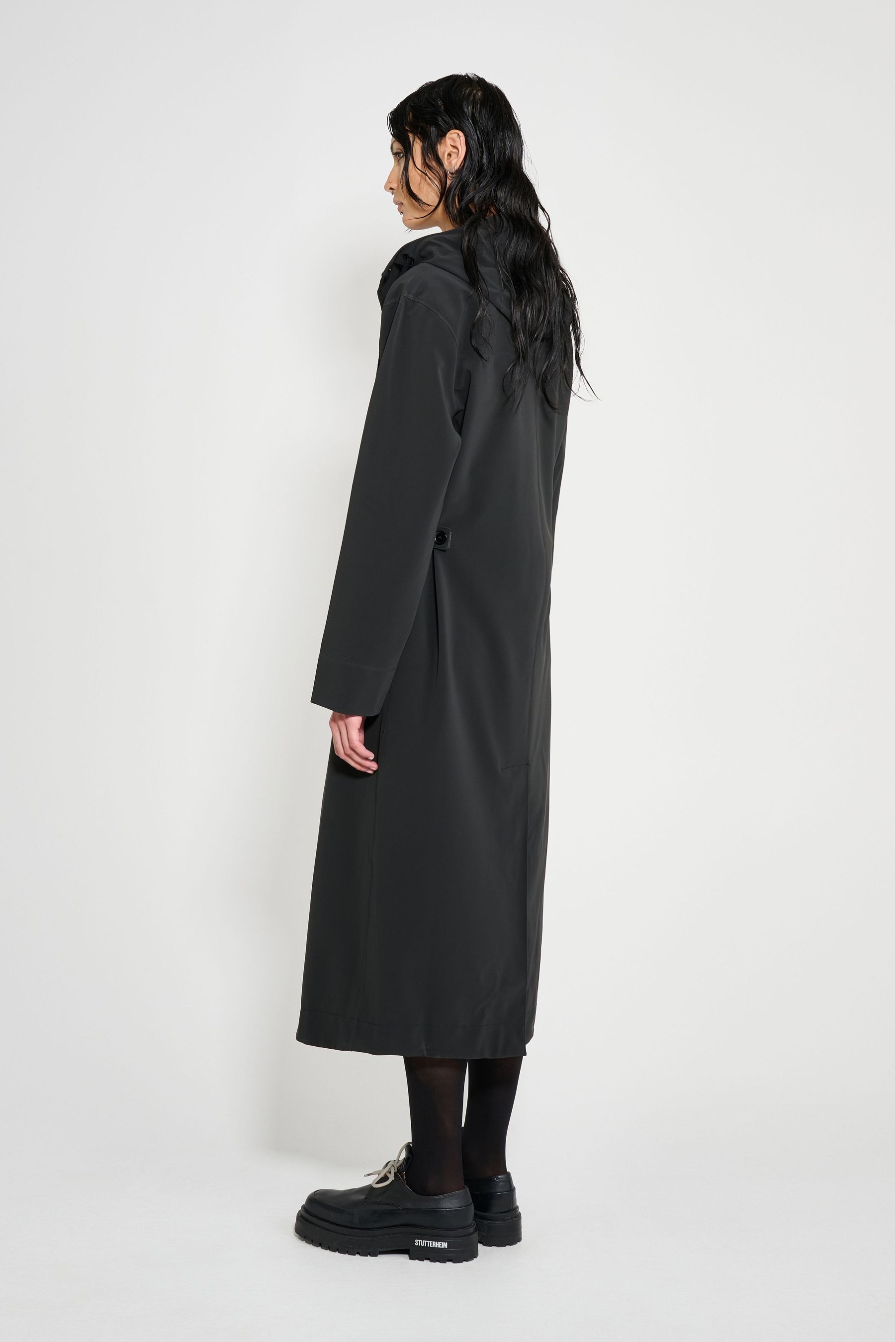 stutterheim chatham matte raincoat black women jackets long-raincoats