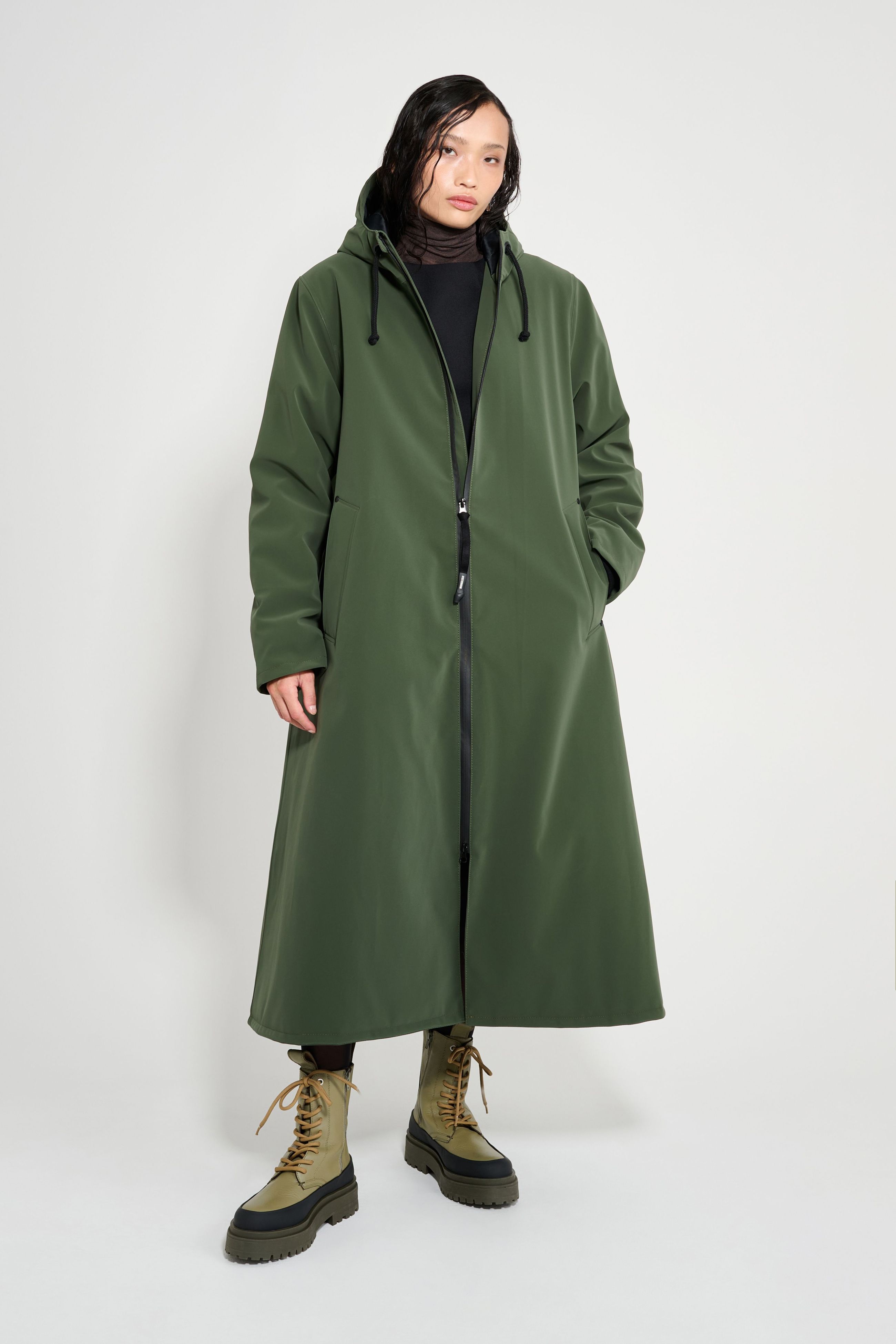 stutterheim mosebacke long matte winter coat green women jackets winter-coats