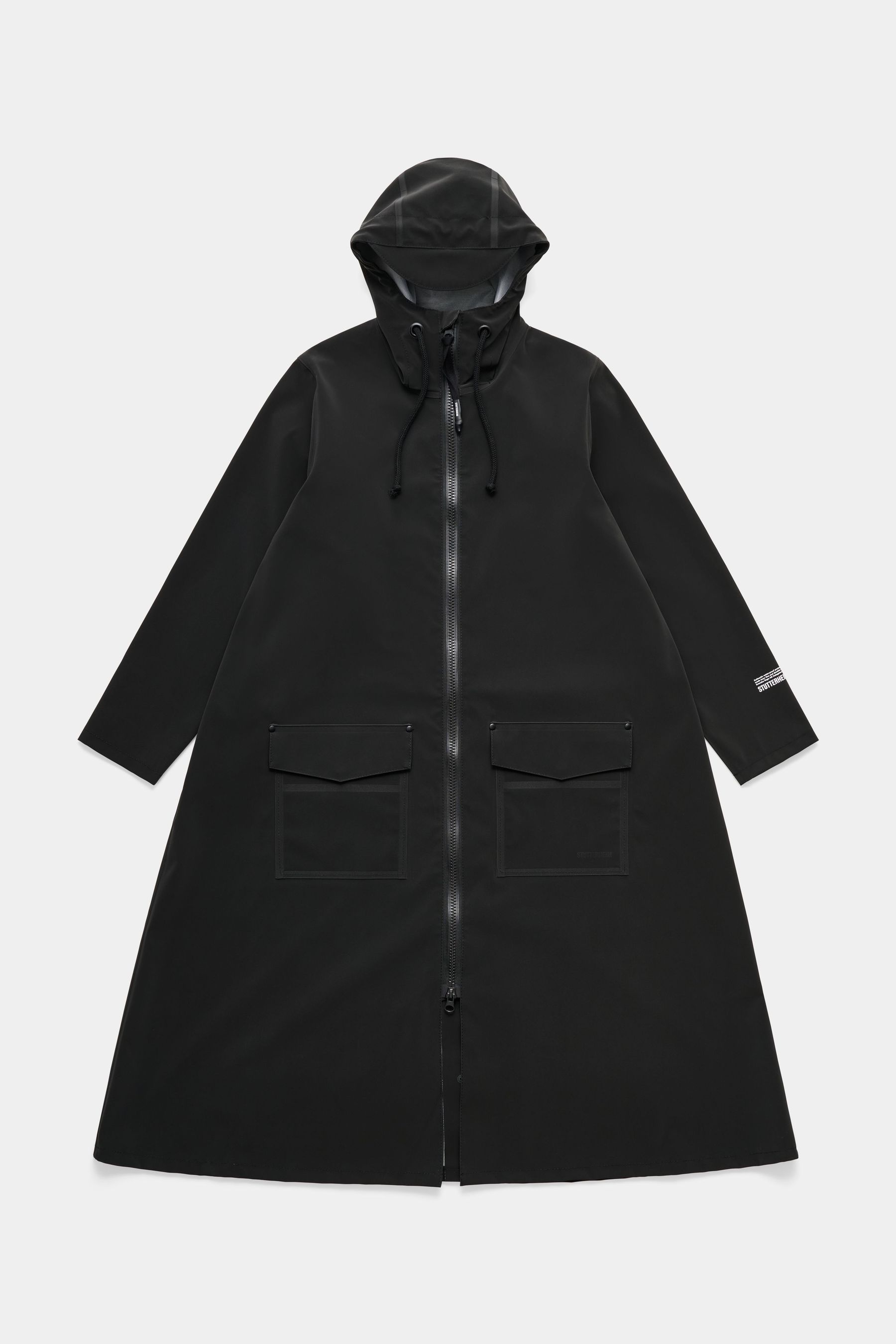 stutterheim mosebacke long patch raincoat black women jackets long-raincoats