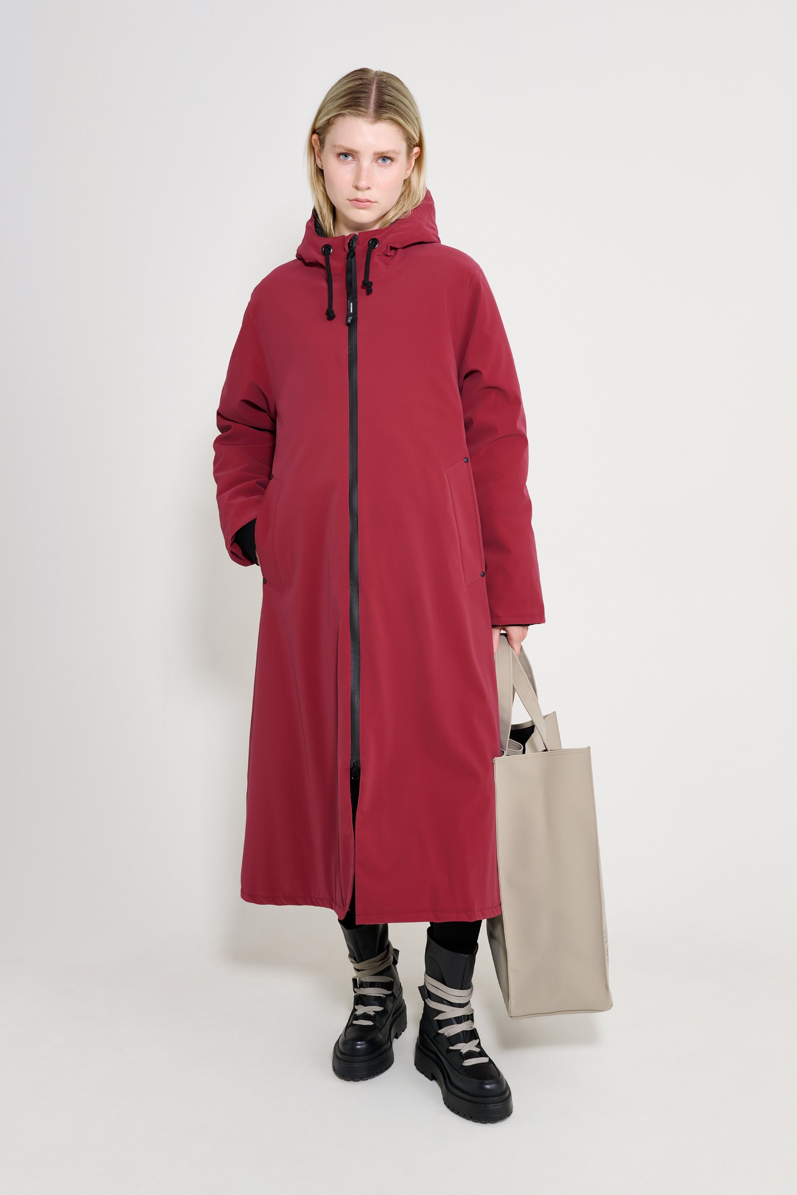 stutterheim mosebacke long winter coat burgundy women jackets winter-coats