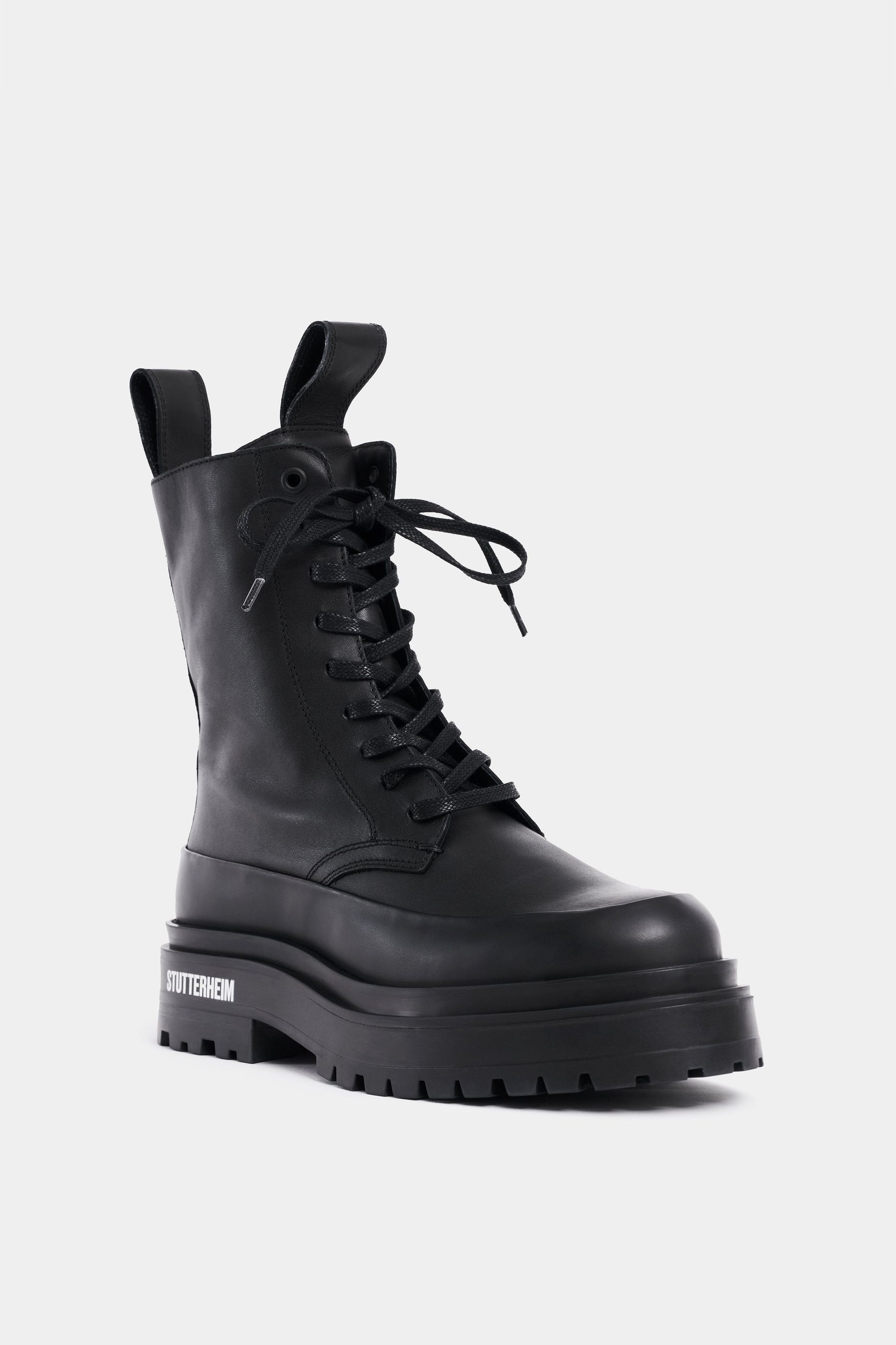 stutterheim peace walker leather black footwear lace-up-boots