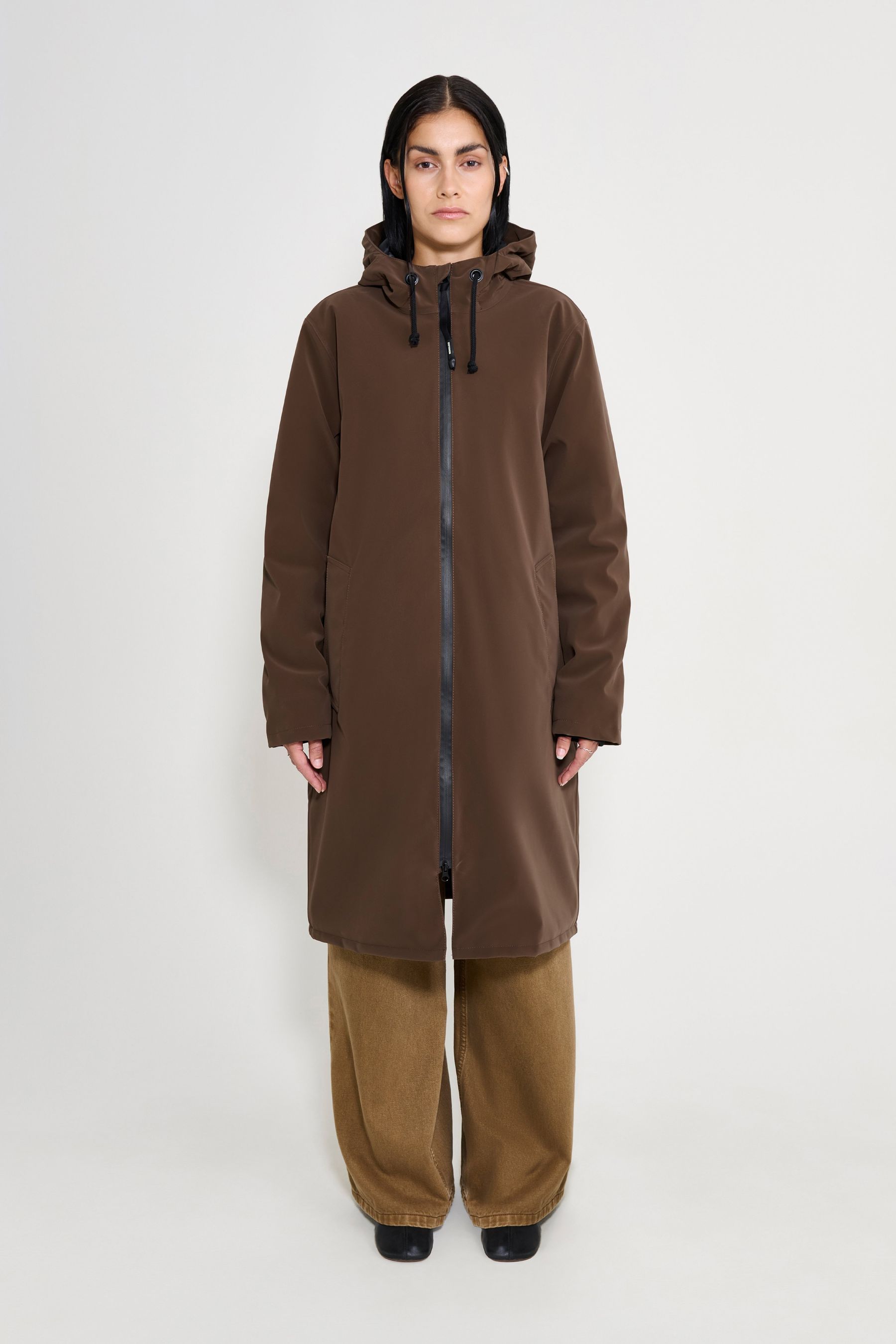 stutterheim stockholm long matte winter coat dark brown women jackets winter-coats