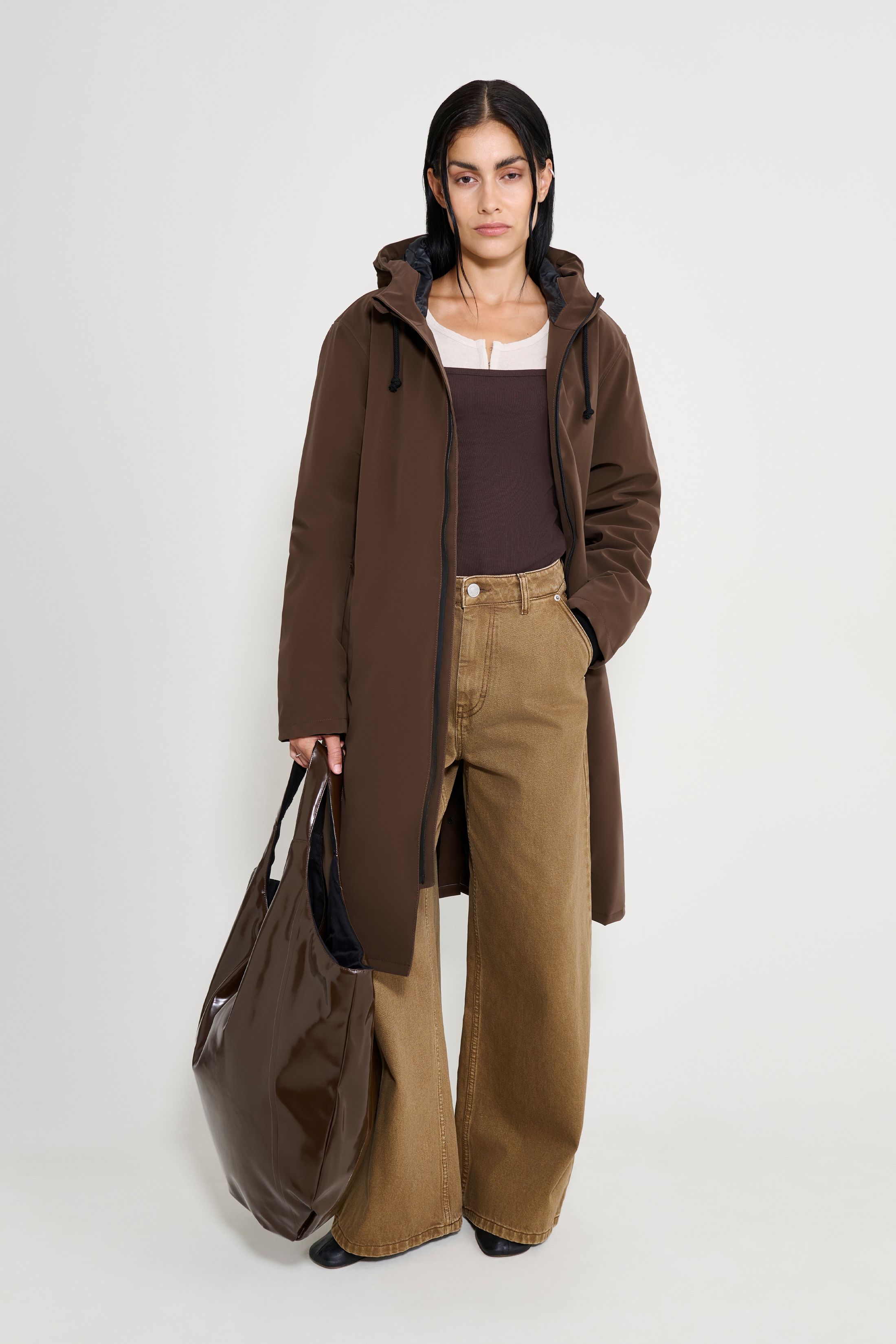 stutterheim stockholm long matte winter coat dark brown women jackets winter-coats