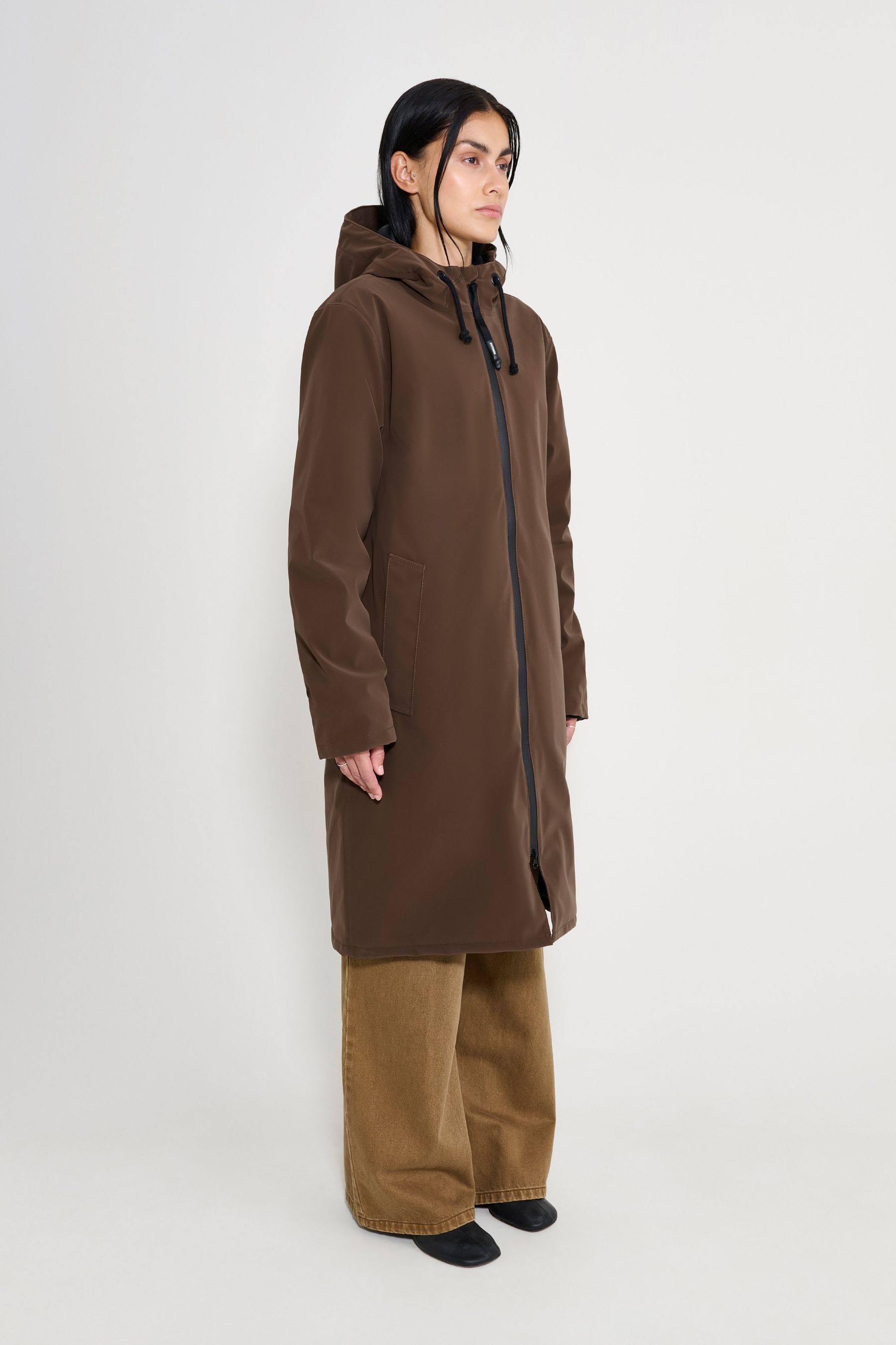stutterheim stockholm long matte winter coat dark brown women jackets winter-coats