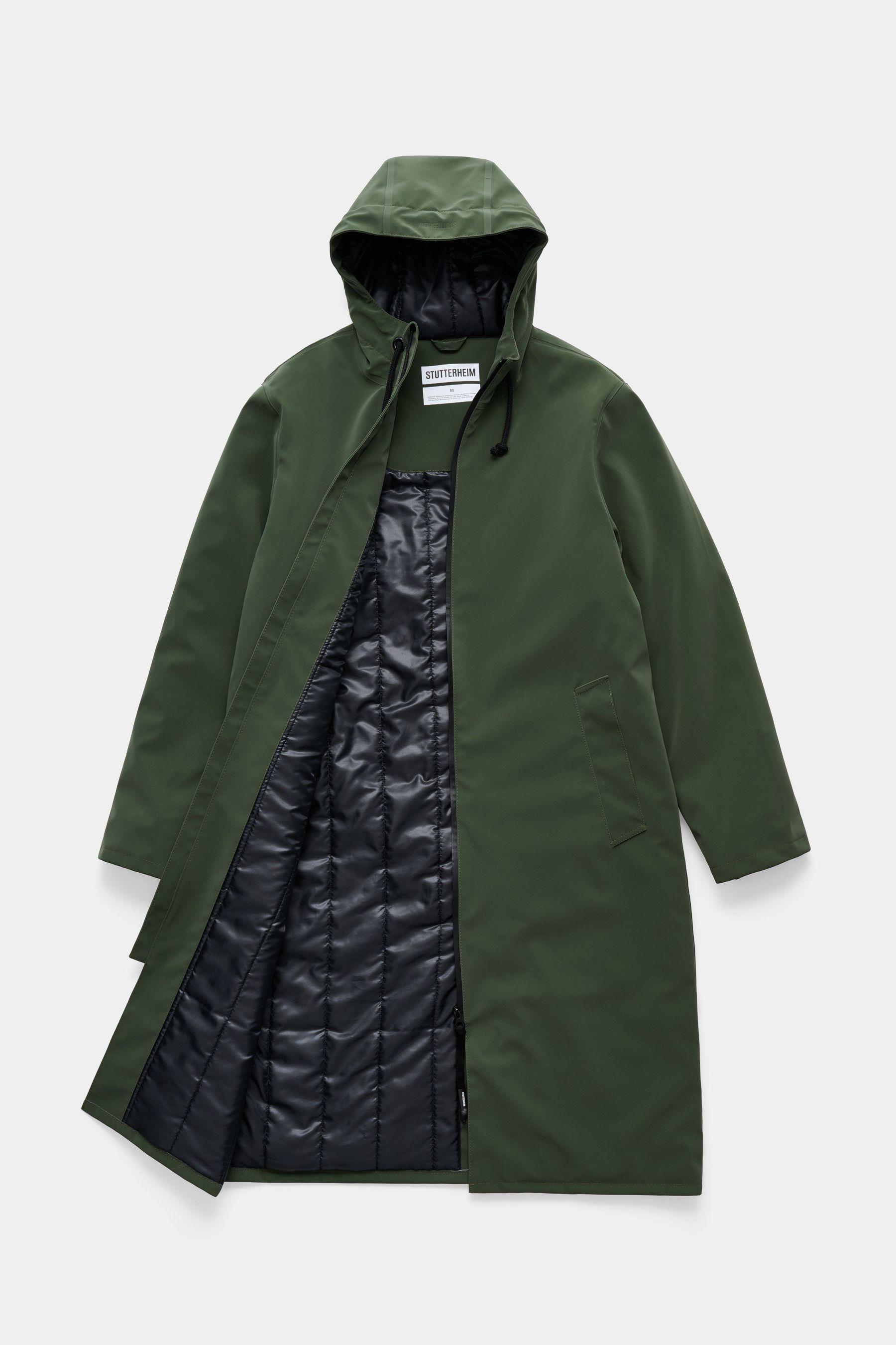 stutterheim stockholm long matte winter coat green men jackets winter-coats