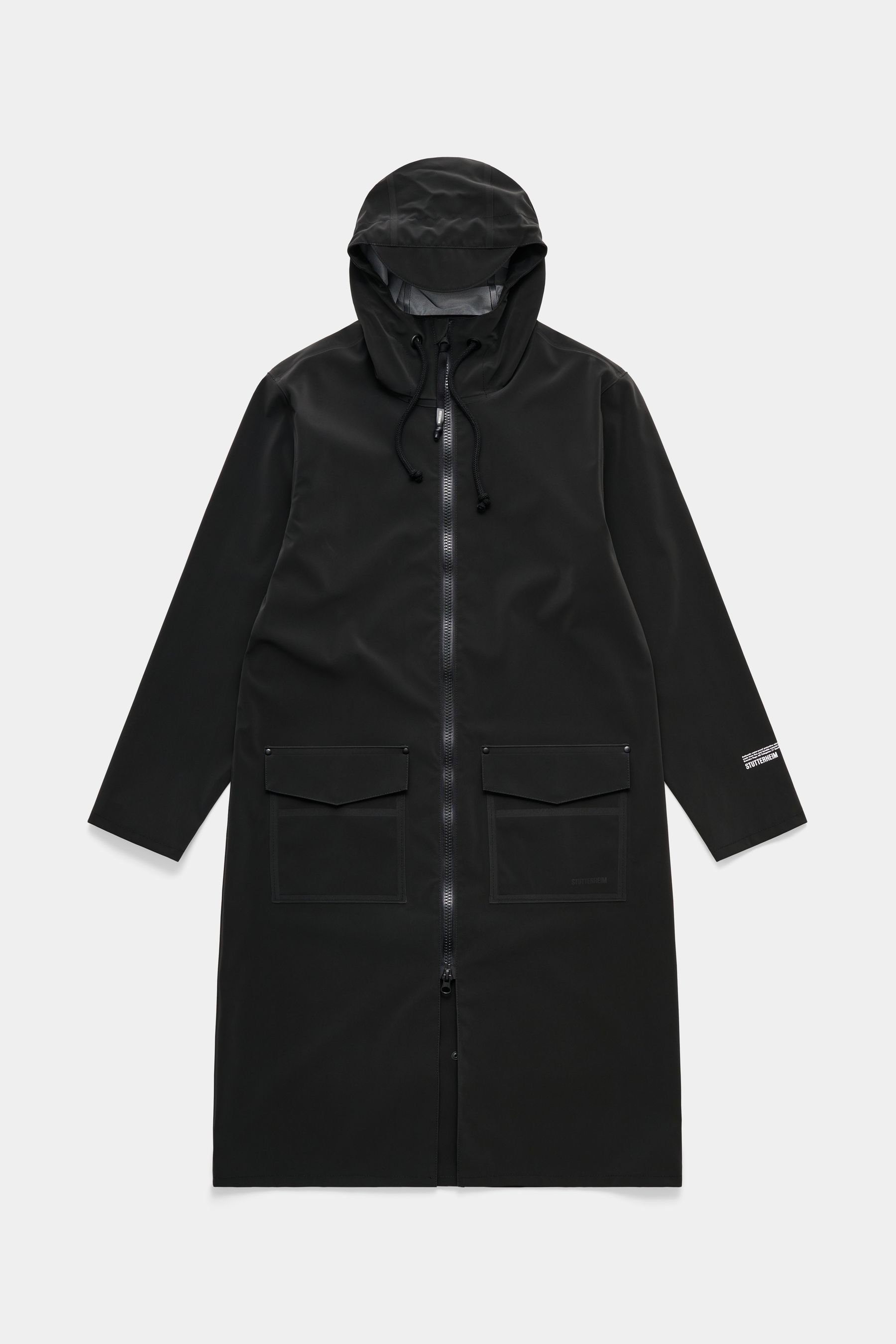 stutterheim stockholm long patch raincoat black women jackets long-raincoats
