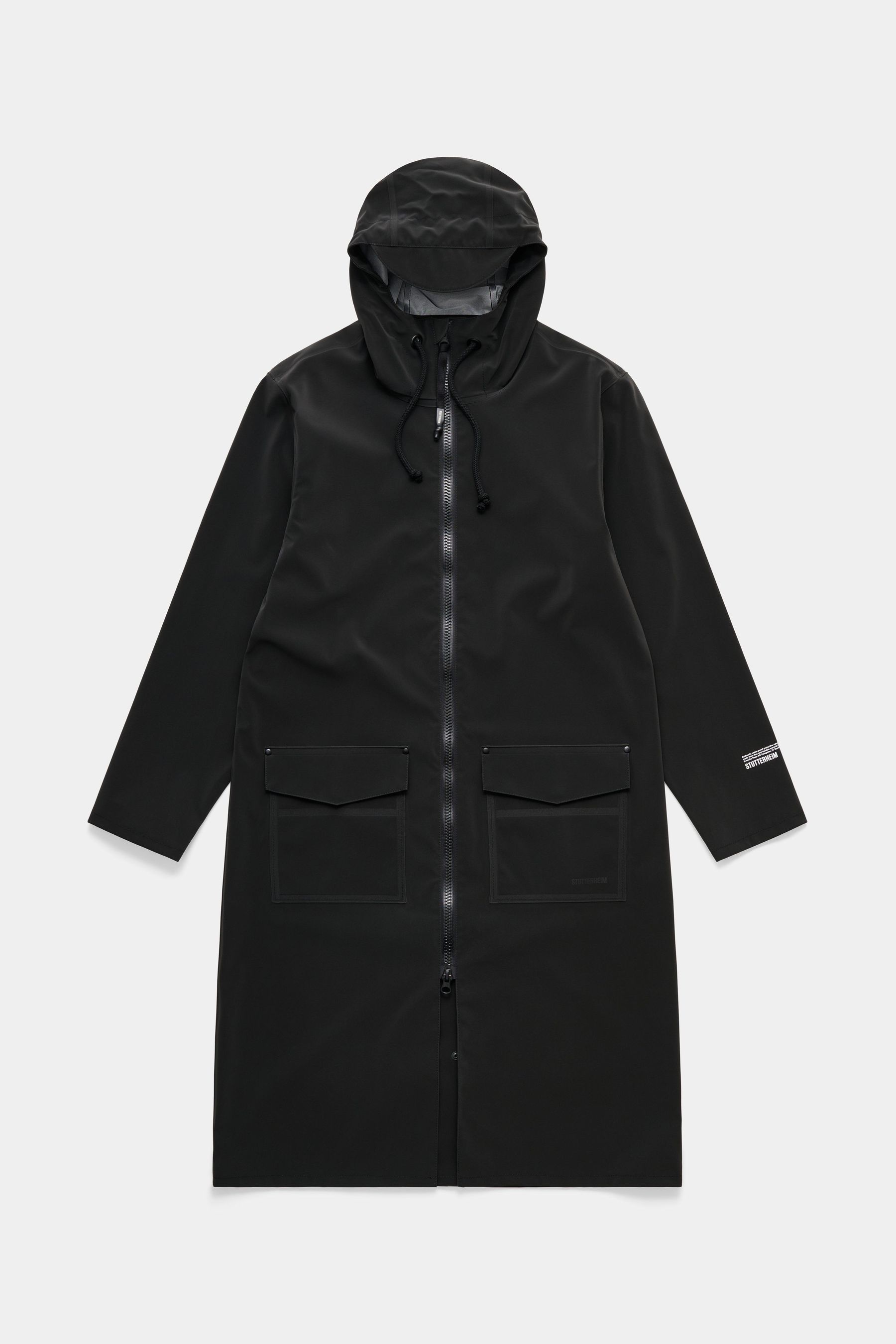 stutterheim stockholm long patch raincoat black men jackets long-raincoats
