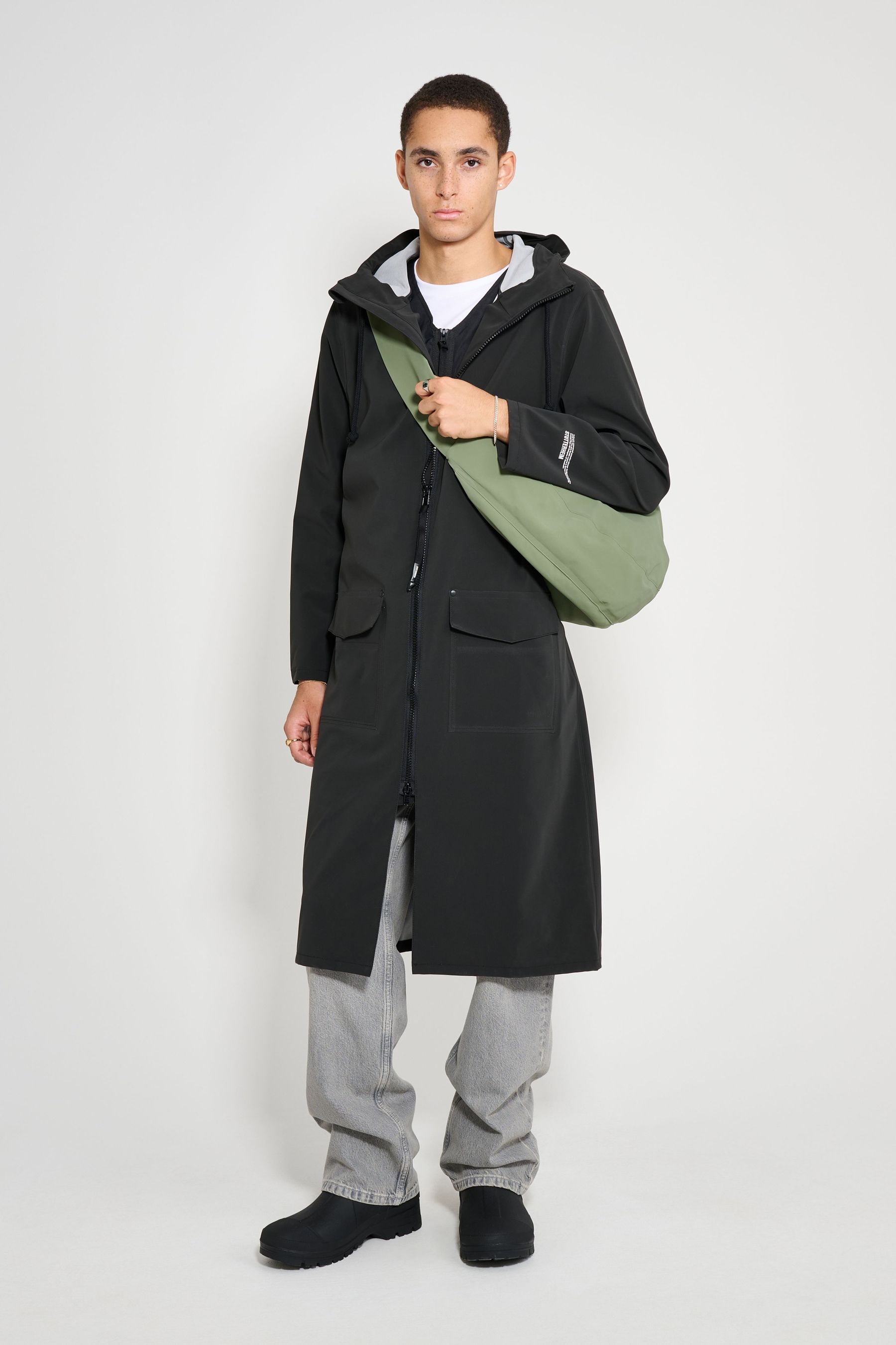 stutterheim stockholm long patch raincoat black men jackets long-raincoats