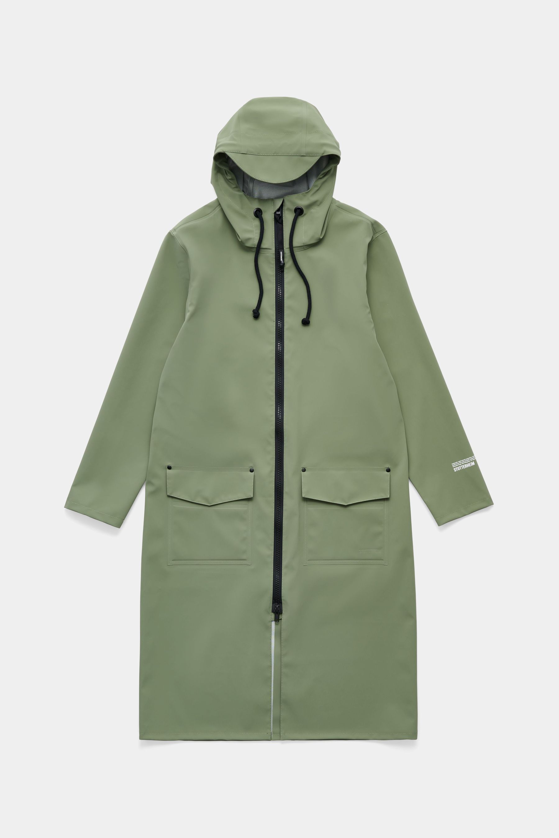 stutterheim stockholm long patch raincoat dry green men jackets long-raincoats