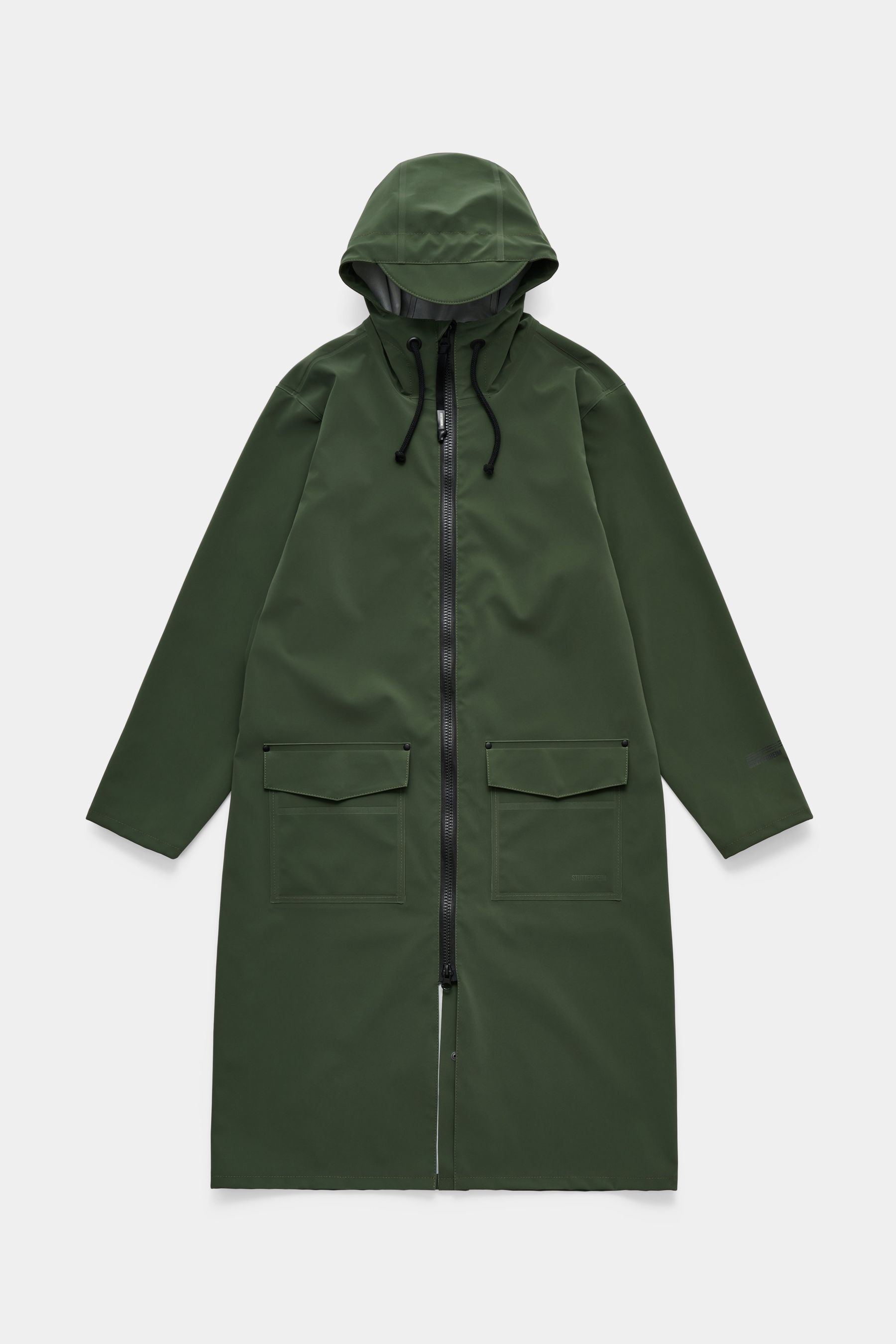 stutterheim stockholm long patch raincoat green men jackets long-raincoats