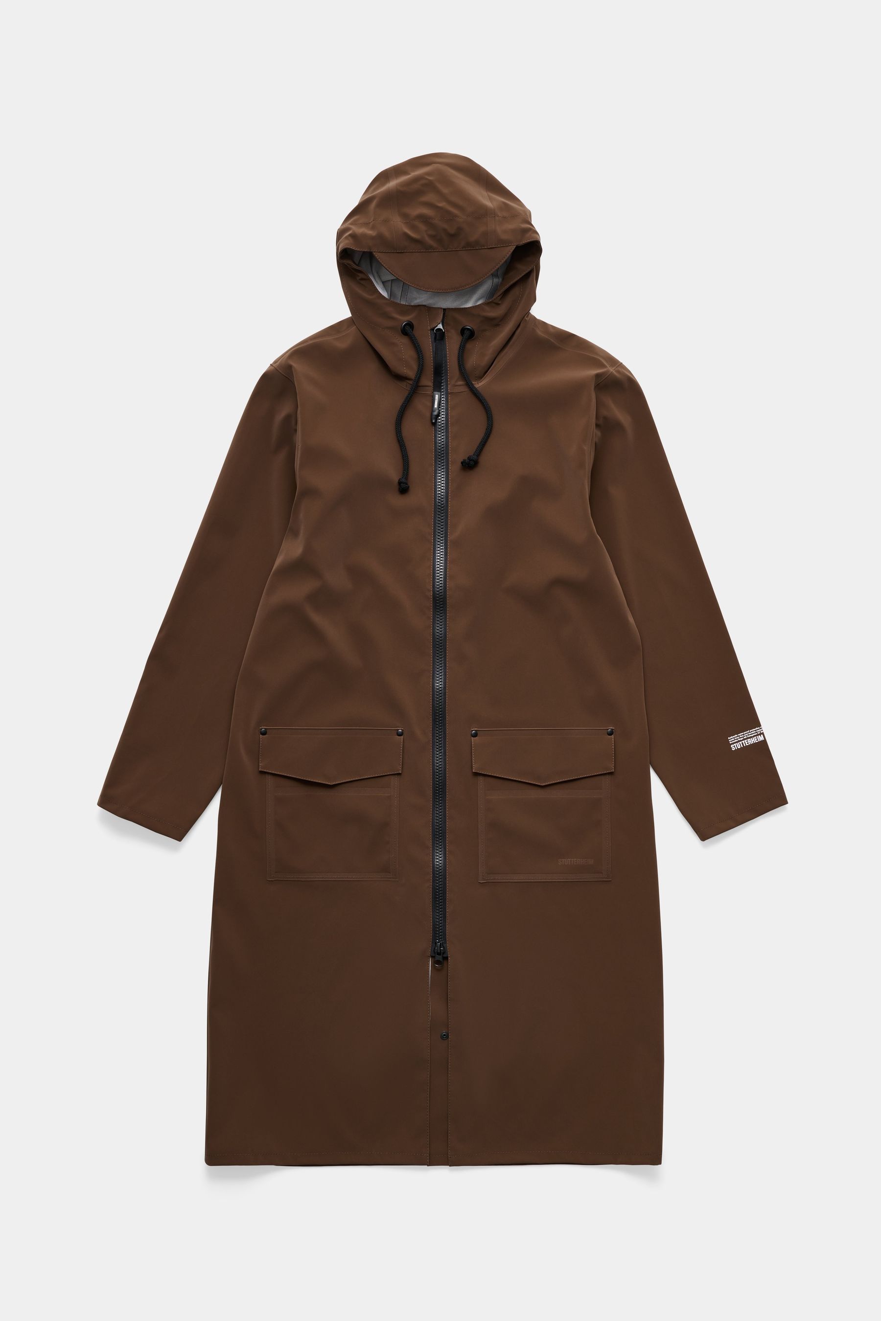 stutterheim stockholm long patch raincoat dark brown men jackets long-raincoats