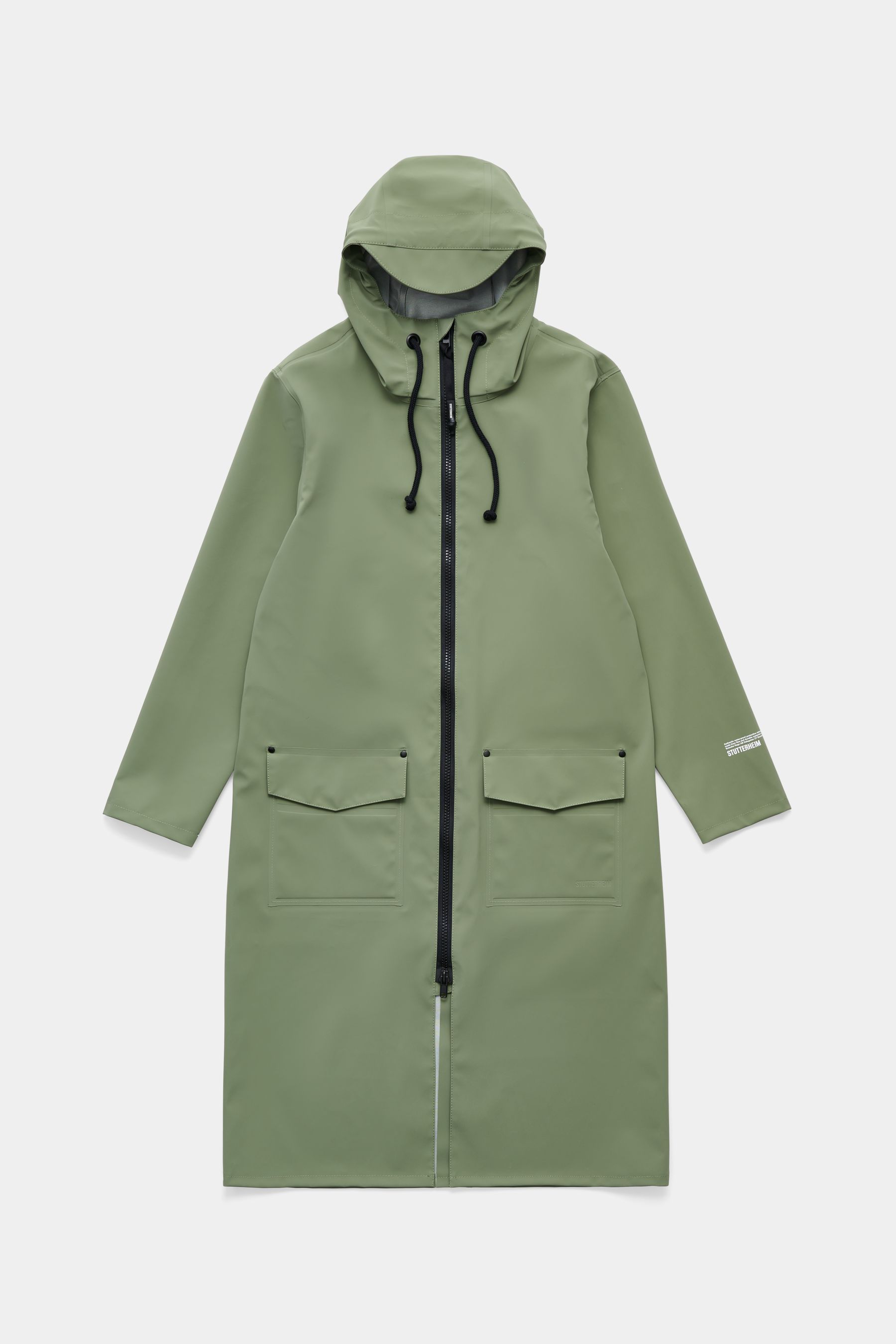 stutterheim stockholm long patch raincoat dry green women jackets long-raincoats