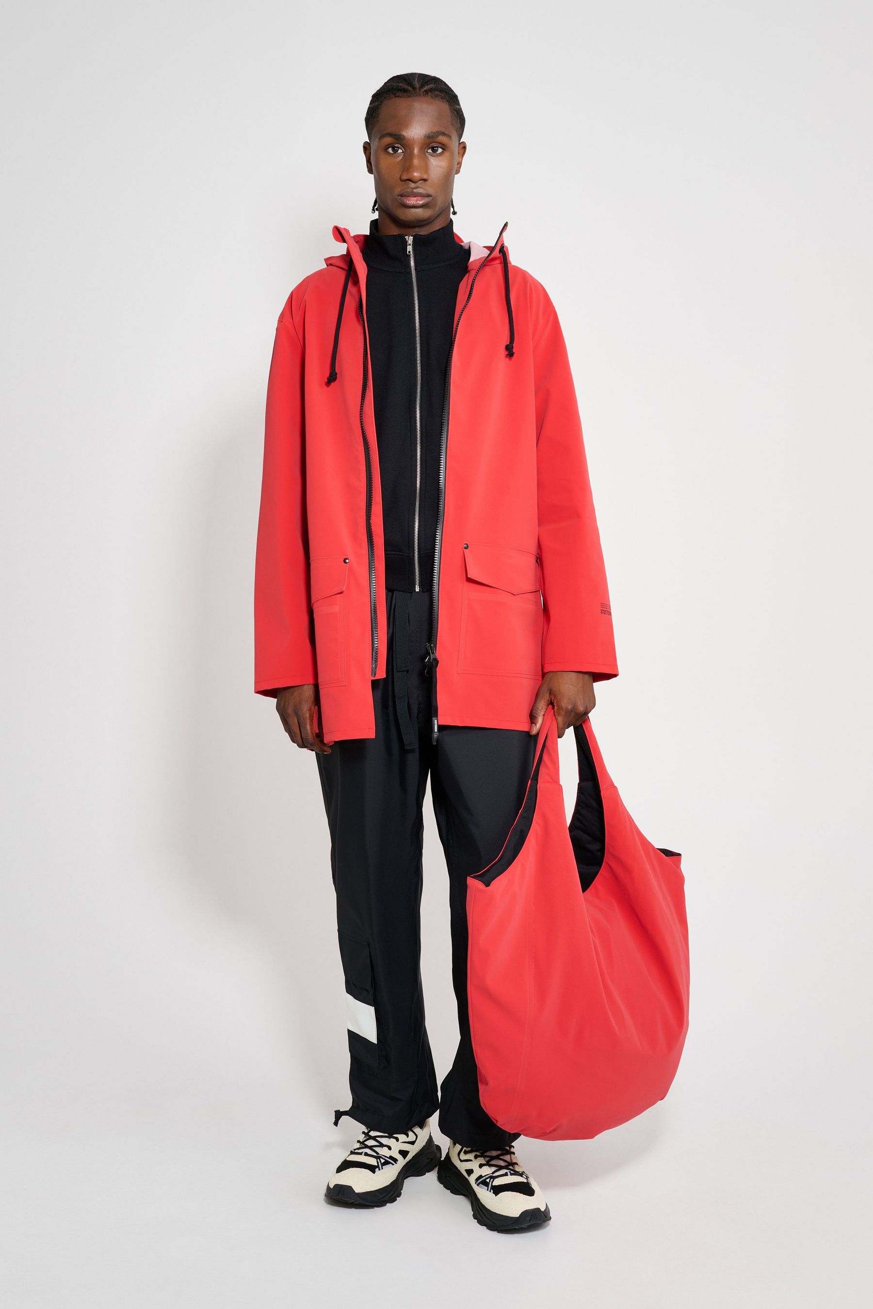 stutterheim stockholm patch raincoat washed red men jackets raincoats
