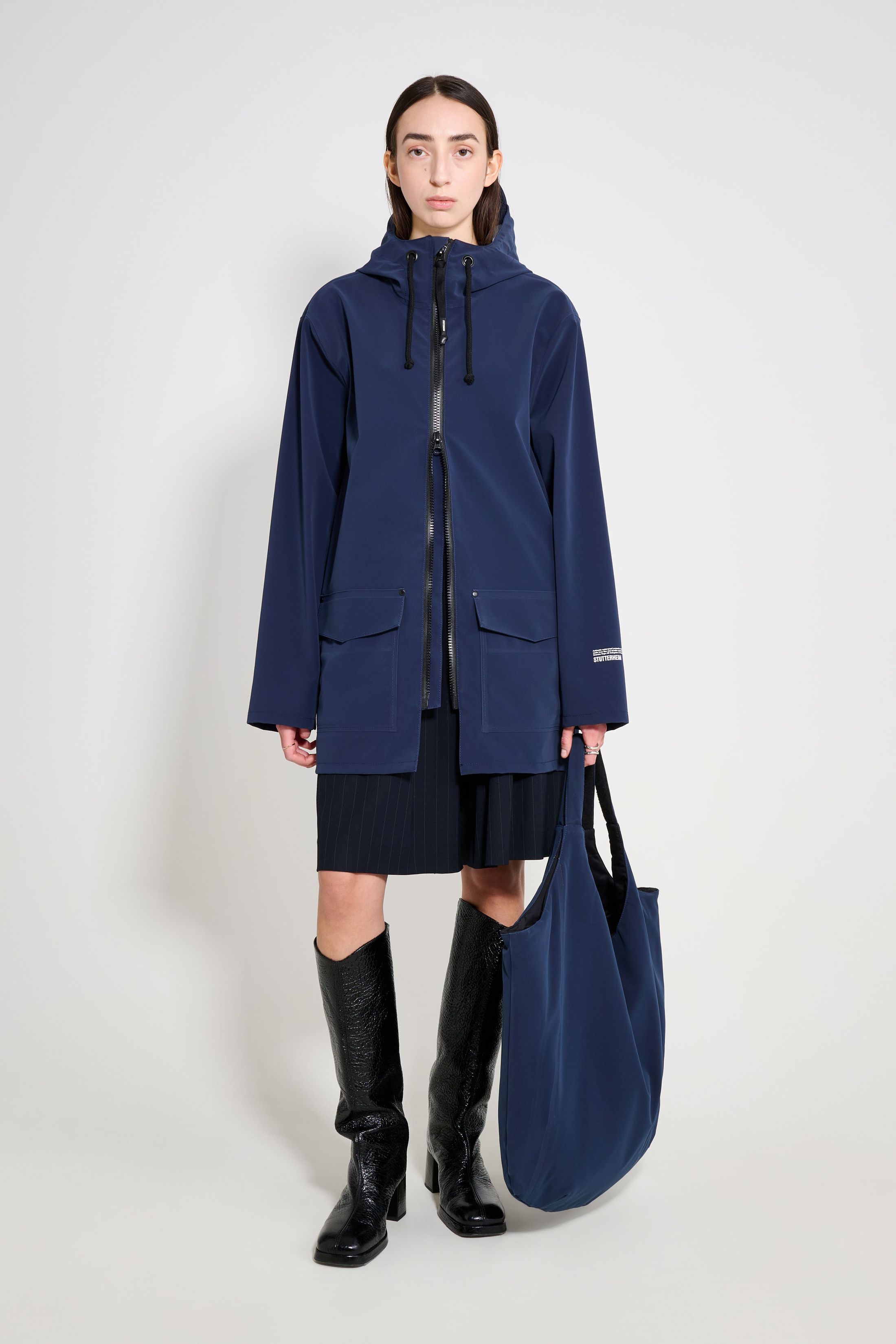 stutterheim stockholm patch raincoat navy women jackets raincoats