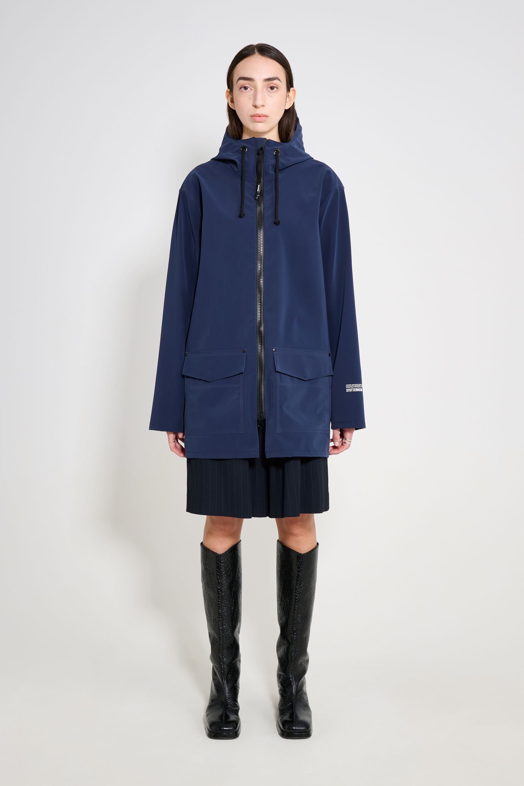 stutterheim stockholm patch raincoat navy women jackets raincoats