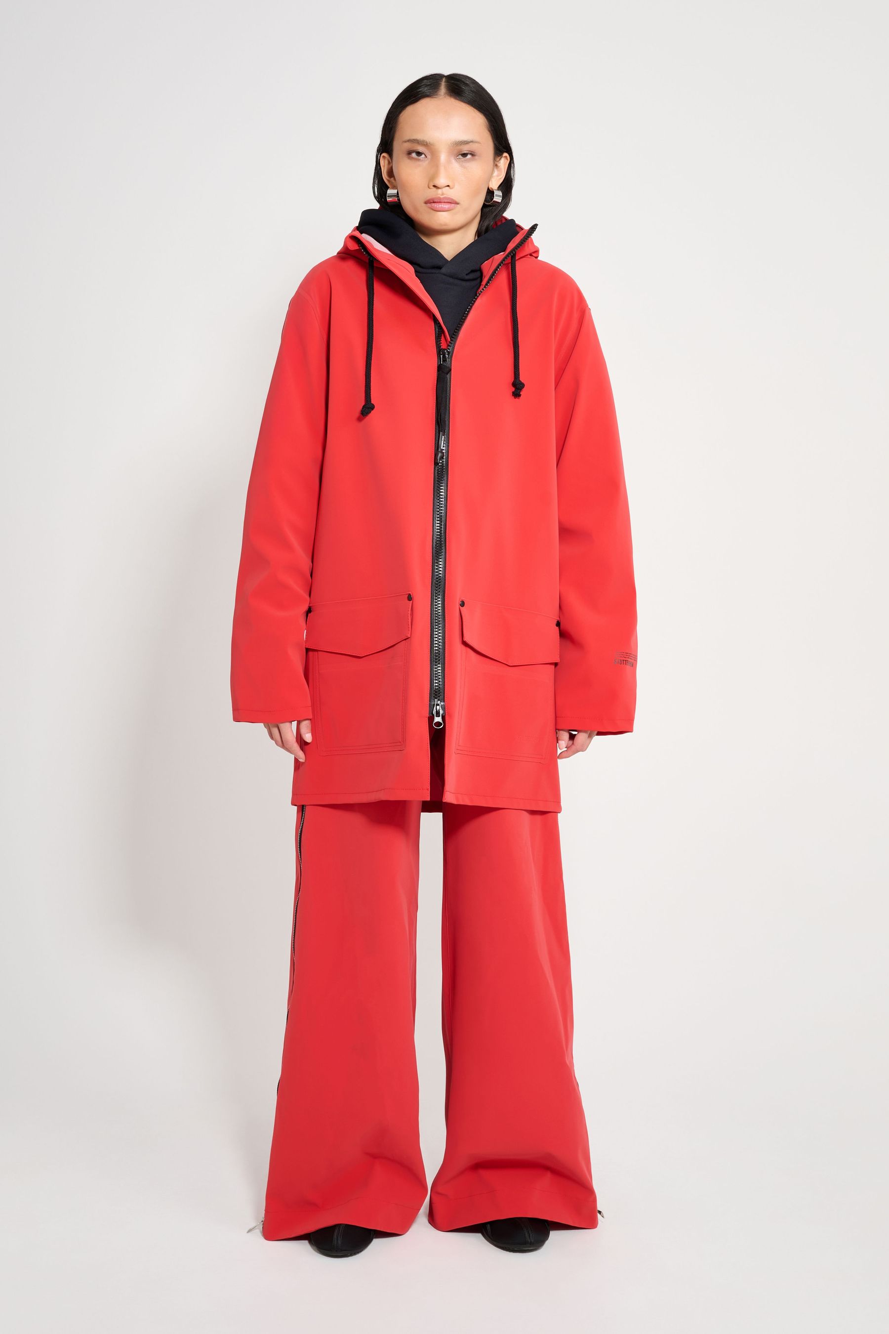 stutterheim stockholm patch raincoat washed red women jackets raincoats